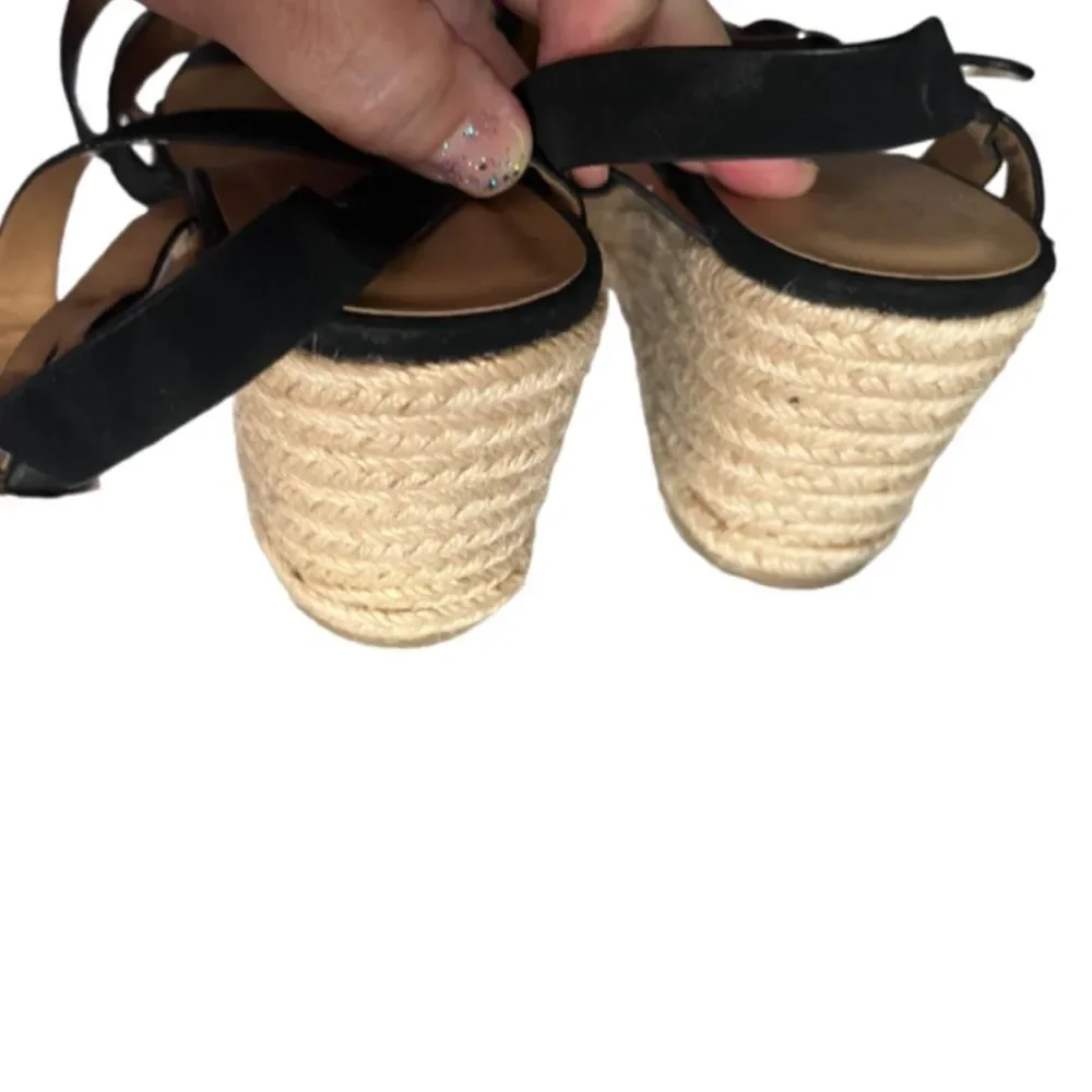 Black / neutral espadrille open toe sandal wedge heels 2 pair
